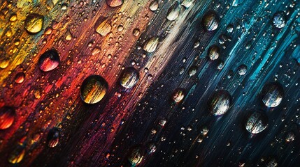 Leinwandbilder - Colorful Abstract Water Droplets on Textured Surface Creating a Vibrant Artistic Pattern : Generative AI