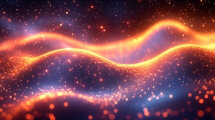 Leinwandbilder - Dreamlike Digital Wave Filled with Warm Toned Glowing Particles and Cosmic Atmosphere : Generative AI