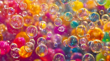 Poster - Dynamic Rainbow Bubbles Against Colorful Abstract Background : Generative AI