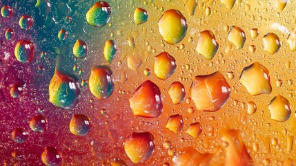 Poster - Vibrant Spectrum Droplets on Glass with Rainbow Colors Reflections Create Mesmerizing Abstract Art : Generative AI