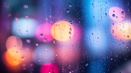 Leinwandbilder - Vibrant Bokeh and Raindrop Glass Artistic Background in Neon City Night Lights : Generative AI