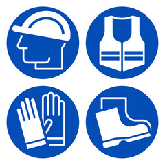 Wall Mural - Safety signs - must be worn symbols , Wear helmet, wear safety shoes, wear gloves and wear protective vest.