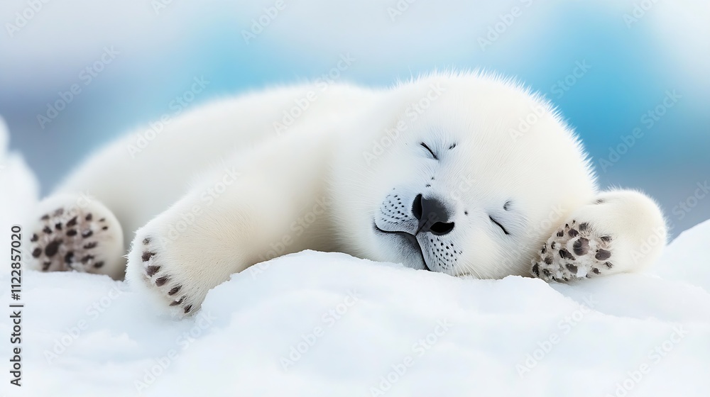 Adorable Polar Bear Cub Peacefully Sleeping on Pristine Snow in Natural ...