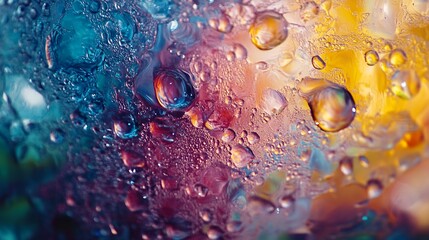 Poster - Vibrant Abstract Texture with Blues Reds and Yellows in Macro Photography : Generative AI