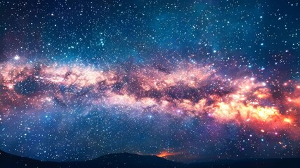 Wall Mural - a beautiful, starry night sky with a long, orange line of stars. the sky is filled with stars of dif