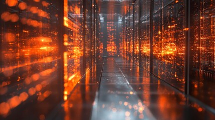 Fototapete - High-tech data center security breach simulation digital art and cybersecurity impact concept