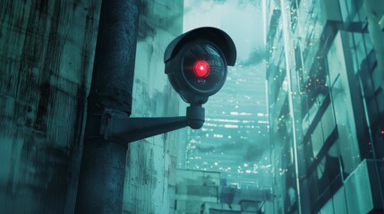 Leinwandbilder - Surveillance technology and security risk breach in urban environmentsa realistic visual perspective