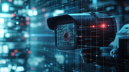 Fototapete - Cybersecurity riskssurveillance camera insights in digital environments technology realistic security measures