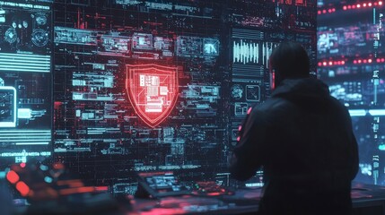 Fototapete - Security risk management strategies digital workspace infographic cybersecurity environment close-up view risk awareness