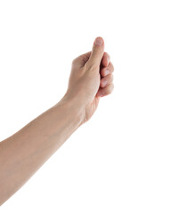 Wall Mural - young adult left man hand hold something isolated on white