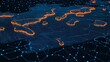© AssanAI.Studio - Digital Network Map with Orange Highlights and Blue Nodes