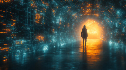 Wall Mural - mesmerizing futuristic looping background featuring a chaotic blend of neon lights grids and abstrac