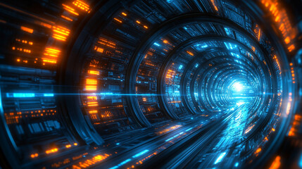 Wall Mural - mesmerizing futuristic looping background featuring a chaotic blend of neon lights grids and abstrac