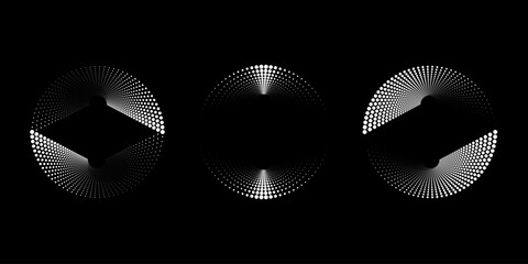 Wall Mural - Set of white abstract haftone dotted shape. Geometric art. Halftone dots. Trendy design element for logo, tattoo, sign, symbol, web, prints, posters, social media, template, pattern, abstract backdrop