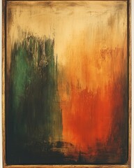 Wall Mural - An abstract painting featuring blended hues of green, orange, and gold.