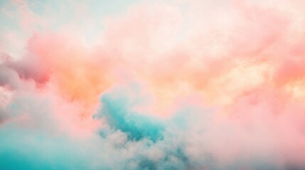 Wall Mural - Gentle pastel pink and blue clouds merge beautifully, creating a tranquil atmosphere at evening twilight, ushering in night