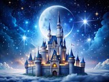 Enchanting Magic Castle Design with Starry Sky, Moon, and Fantasy Elements for a Unique Logo Template Illustrating a Dreamy World of Imagination
