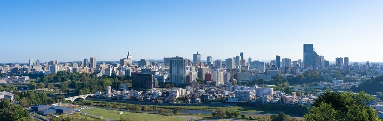  仙台城跡から見る仙台市のパノラマ風景