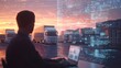 © utaem2022 - Logistics manager using laptop analyzing cargo delivery using innovative software with ai tracking system