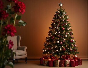 Wall Mural - Christmas decoration. Christmas tree at home