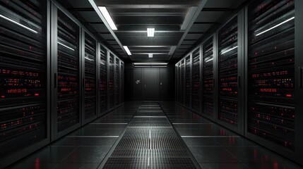 Wall Mural - dark server room: digital infrastructure and data center technology