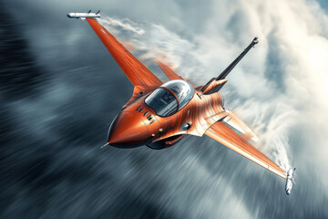 Wall Mural - Supersonic fighter jet aircraft soaring through cloudy sky at an incredible speed