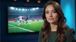 © Animager - Newscaster ending late night news on tv. Female anchor leaving evening studio