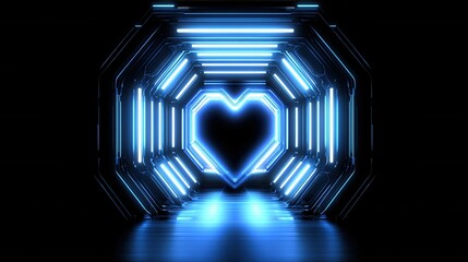 Wall Mural - a glowing heart shape is framed by a futuristic, illuminated tunnel, creating a mesmerizing and vibr