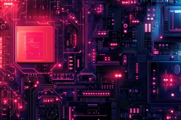Aufkleber - Abstract digital circuit board with glowing elements, representing technology and innovation.