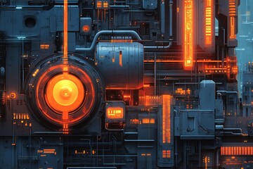 Aufkleber - Abstract digital design featuring glowing elements and intricate circuitry patterns.