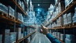 © utaem2022 - Manager using digital interface to manage inventory and logistics in warehouse