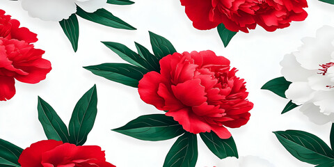 Wall Mural - Red & White Peony Illustration