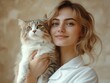 © Руслан Галиуллин - closeup portrait of young female doctor veterinarian in white uniform with cat on beige background