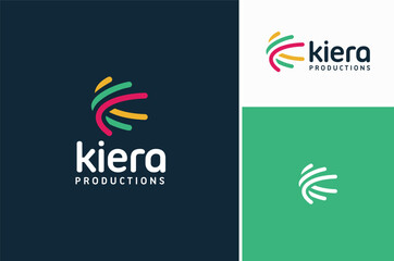 abstract colorful lines as letter k for cable connection logo design