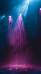 Wall Mural - an empty dance floor or stage with colorful lights and smoke create a dramatic atmosphere. no people