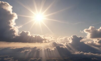 light sun peeking through thin clouds on a clear day, outdoor, landscape
