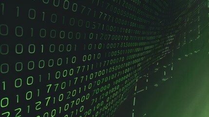 Wall Mural - green binary code on a black background