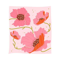 Fototapete - Cute floral poster with brightly coloured poppies in vintage style