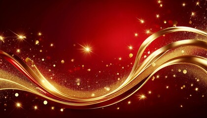 Wall Mural - golden swirls and sparkles on red background