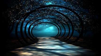 Wall Mural - Mystical Night Path Moonlit Tree Tunnel Abstract Art Surreal Landscape