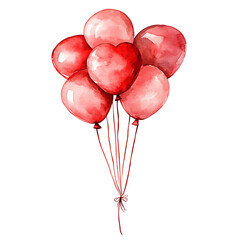 Wall Mural - Watercolor pink and red balloons in romantic theme, perfect for celebrations