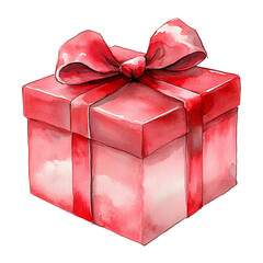 Wall Mural - watercolor red gift box with bow, perfect for Valentine Day celebrations