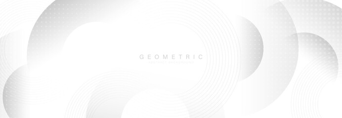 Fototapete - Elegant abstract background in white hues featuring overlapping circles and geometric line patterns