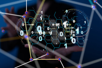 Aufkleber - Neural network 3D illustration. Big data and cybersecurity