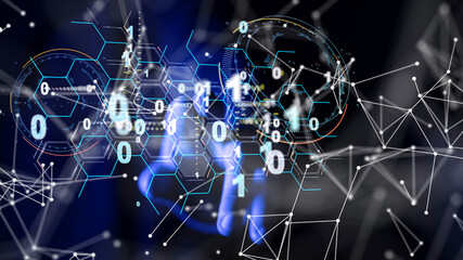 Aufkleber - Neural network 3D illustration. Big data and cybersecurity