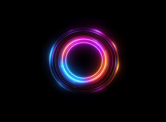Wall Mural - vibrant, concentric neon circles glow brightly against a stark black background. the inner circle is