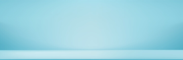 Poster - Blue background with light, blurred shadow on floor for winter product presentation,Panoramic Studio background abstract light reflections,Light Blue sky gradient podium for Summer vacation branding