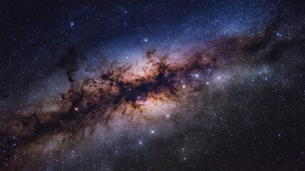 Wall Mural - breathtaking view of night sky dominated by dense star cluster, luminous band stretched across, coun