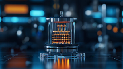 Aufkleber - high resolution image of futuristic quantum computer with glowing components, showcasing advanced technology sleek, modern environment. intricate design highlights innovation and sophistication