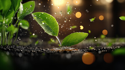 Aufkleber - high resolution macro image of green plant leaves with water droplets, showcasing nature beauty and freshness. vibrant colors and soft bokeh create serene atmosphere